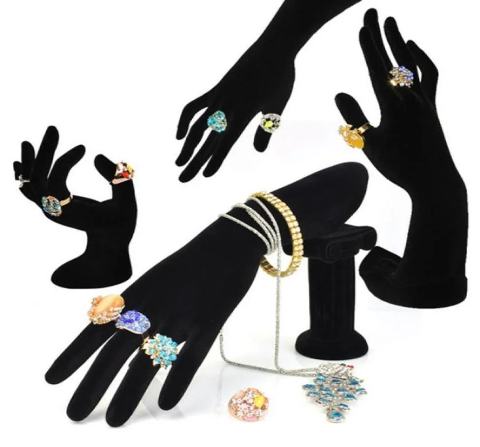 Hand Shaped Ring Stand Bracelet Holder Bangle Rack Jewelry Display Rings Shelf Black Velvet Female Mannequin Hand41706533532365
