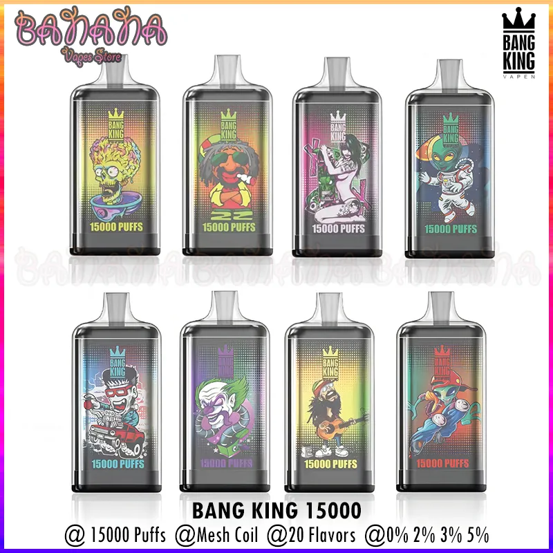 Bang King 15000 puffs engångsångan Box Bar Puff 15K Mesh Coil uppladdningsbara E-cigaretter 25 ml Förfylld POD 0% 2% 3% 5% 20 smaker vapers