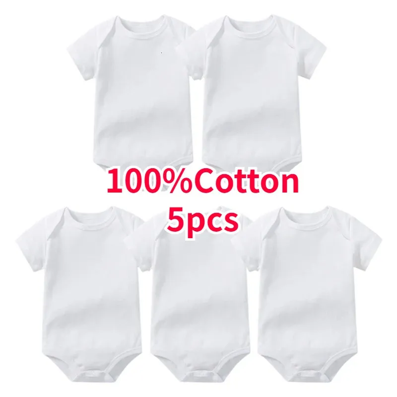 Bodysuit for Born Baby Romper Boys Girls Ubranie Summer 100% bawełniany czysty biały krótki rękaw dla niemowlęcia kombinezonu 3pcs/5pcs 240103