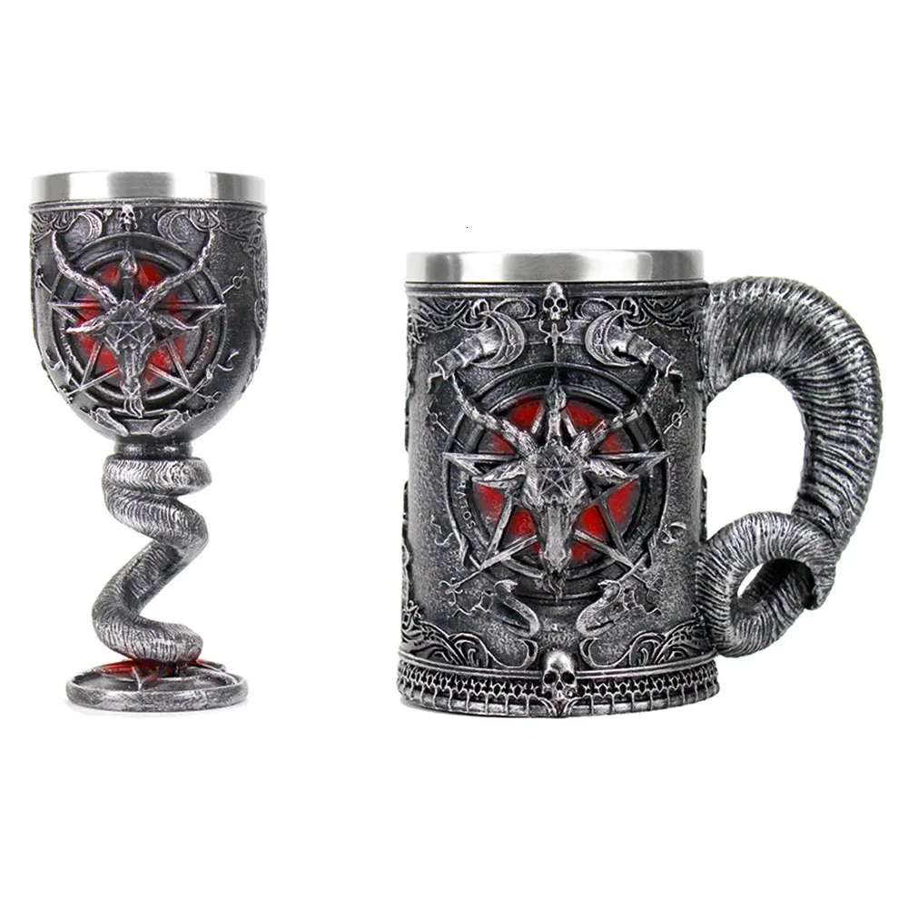 Baphomet Pentagram Horn Goblet Wine Glass Gothic Wicca Pagan Mystical Tankard Coffee Beer Mugs 600ml 200ml Mystic Wicca Fan Gift 240104