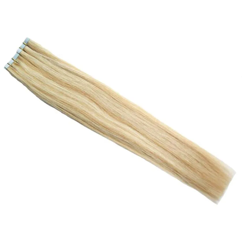 Nastro nelle estensioni dei capelli umani 40 pz P27613 Piano color Biondo Brasiliano Trama della pelle Nastro Estensioni dei capelli 100g doppio disegno ta2745350