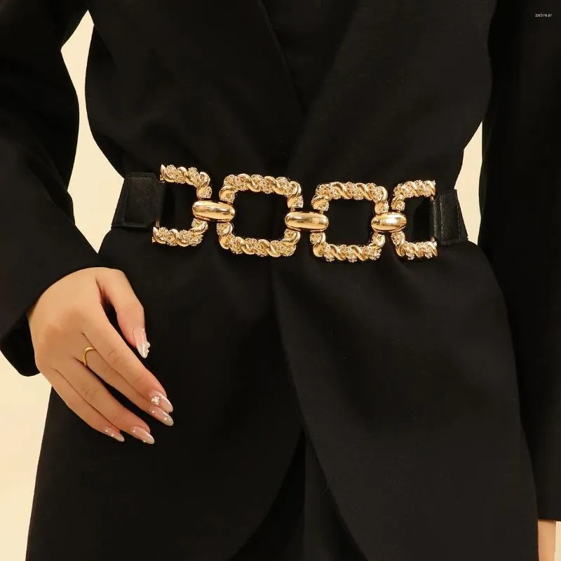 Pasy mody metalowy gęsty pasek łańcuchowy dla kobiet pasujący do płaszcza spódnica luksusowa dekoracja elastyczna talia pieczęć złotą klamrę