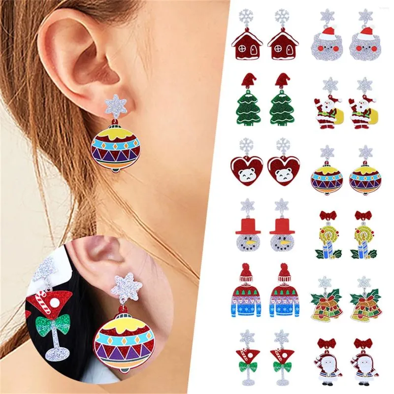 Hoop Earrings Christmas Studs Color Santa House Sweater Bell Personality Acrylic Female