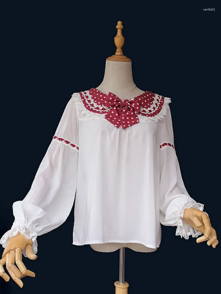 Blouses pour femmes oreilles de framboise noeud papillon chemise Lolita mousseline de soie manches longues à l'intérieur par Infanta