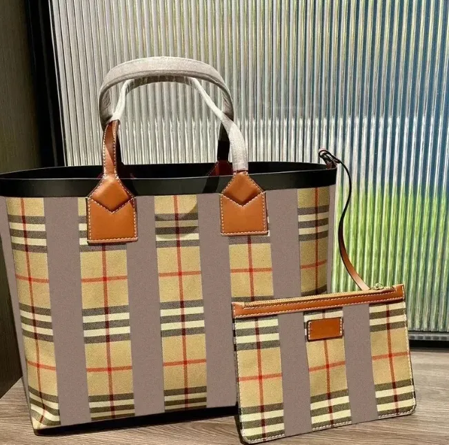 Borsa tote London di grandi dimensioni in tela doppia di moda Borsa da spiaggia scozzese di lusso Borsa shopper per weekend Borse da viaggio con pochette a tracolla