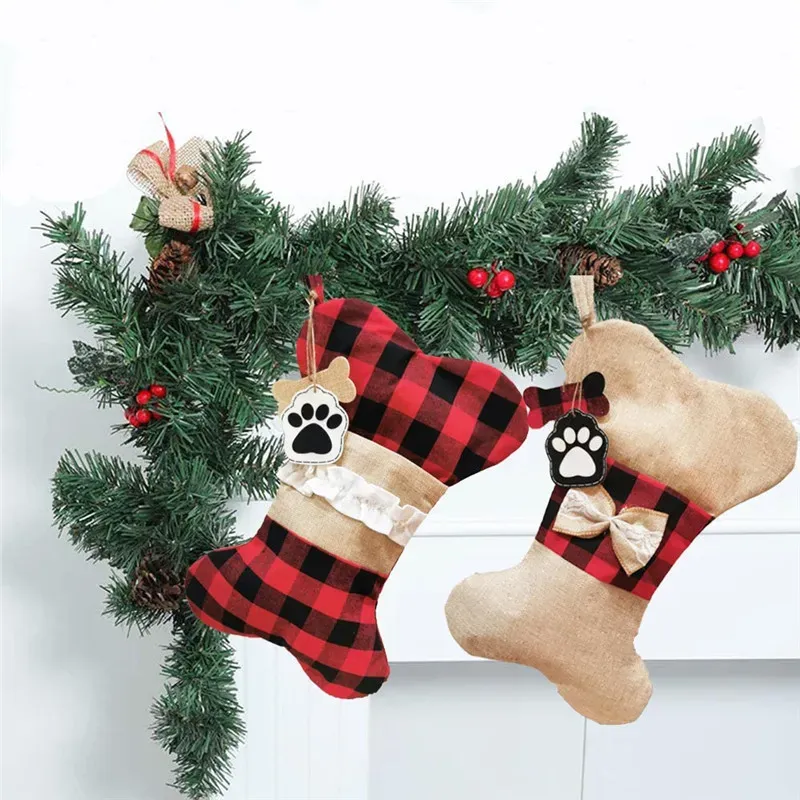 4 Styles de bas de noël pour animaux de compagnie, chaussettes, ornements, sacs cadeaux, pendentif suspendu pour arbre de noël, fournitures de fête ZZ