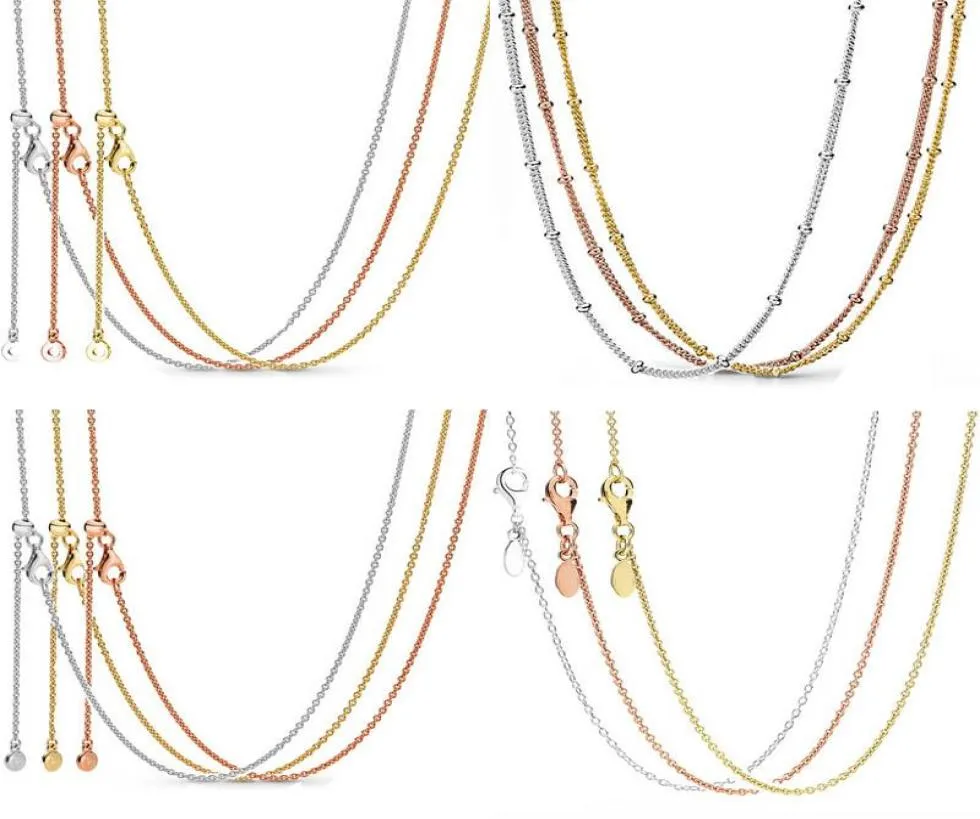 Pendant Necklaces Original S925 Rose Gold Sliding Clasp Beaded Chain Basic Necklace Fit s For Bracelet Bead Charm DIY JewelryPendant4947171