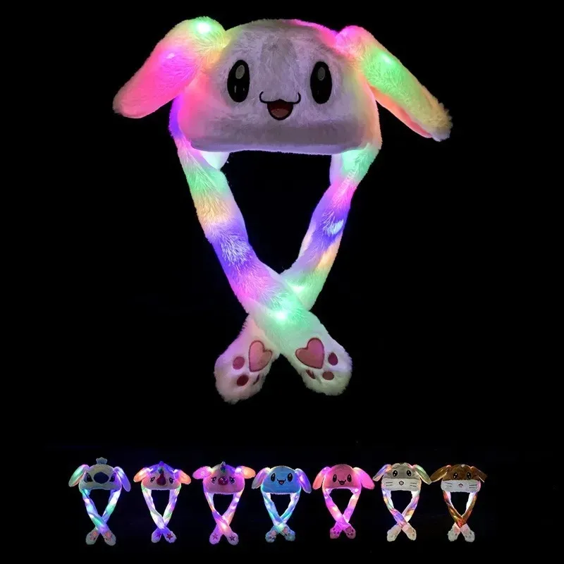 Com luzes LED Desenhos animados de pelúcia animal dançando chapéu orelhas móveis saltando coelho chapéu role play festa natal feriado bonito adequado para crianças e adultos