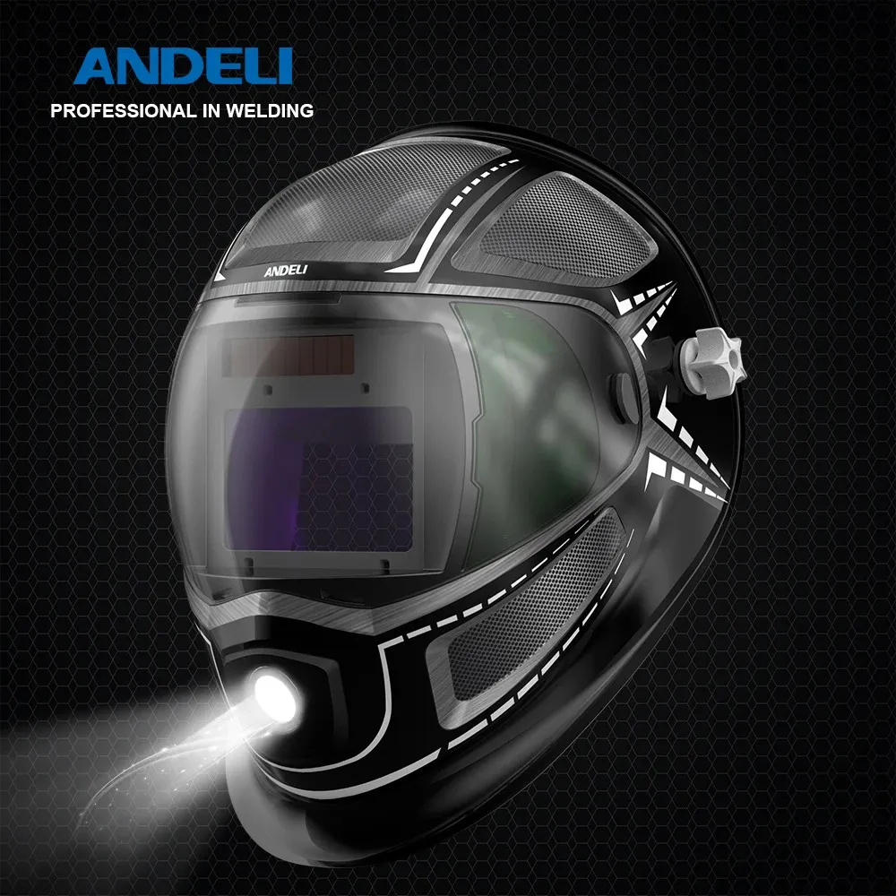 Casque De Soudure Auto-obscurcissant ANDELI – Écran Panoramique 10x9 Cm, 4 Capteurs, Lumières LED Intégrées – Pour Soudage TIG MIG ARC