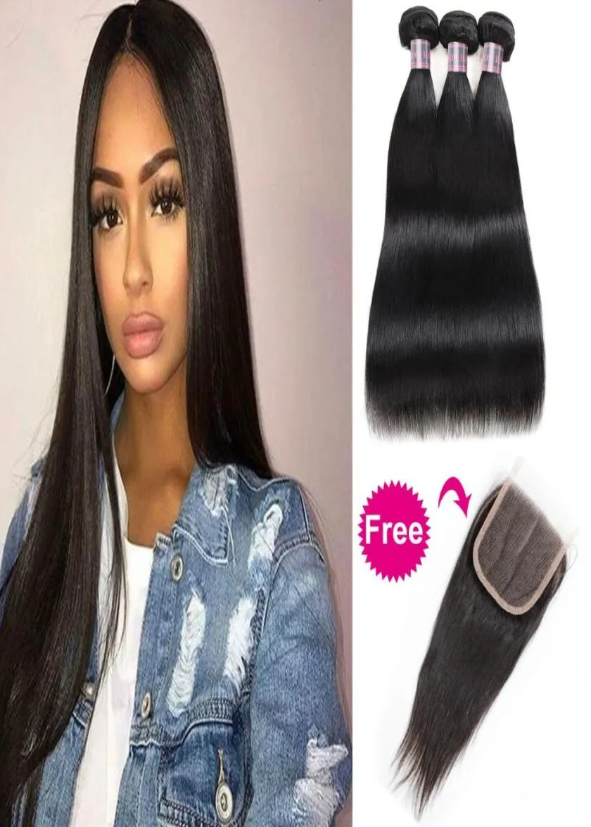 Brazilian Human Hair Bundles with Closure Buy 3Bundles Get A Closure Deep Loose Loose Wave Yaki Peruvian Straight Deep Wave B1222498