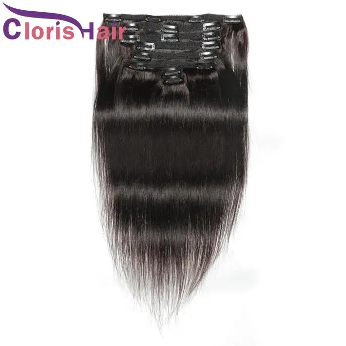 Extensions Tête complète 8 pièces 120 g/ensemble pince vierge malaisienne droite sur les Extensions #2 brun le plus foncé naturel tissage de cheveux humains Clip Ins pour noir