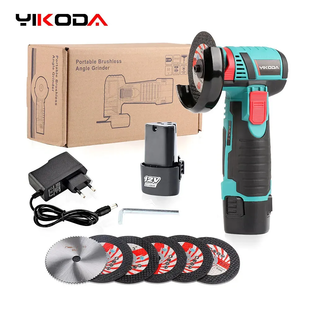 Yikoda Mini 12V Borstless Angle Grinder Cordless Polishing Slipmaskin Diamond Cutting DIY Power Tools 240104