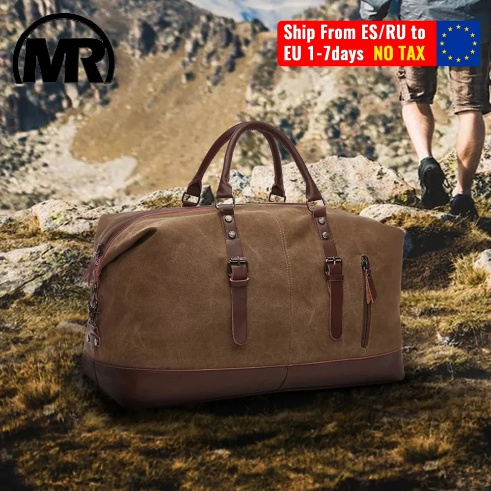 MARKROYAL Canvas Lederen Heren Reistassen Handbagage Tas Mannen Plunjezak Handtas Reizen Tote Grote Weekendtas Drop 240103