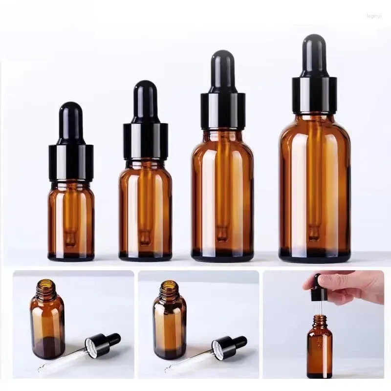 Storage Bottles 1pc Empty Dropper Bottle Amber Essential Oil Glass Liquid Brown 5-50ml Drop For Massage Pipette Refillable