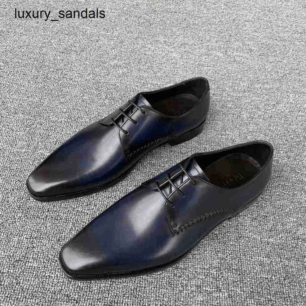 Berluti Mens 드레스 신발 가죽 신발 Berlut Blue 질문 Goodyear 수제 색상 비즈니스 남성 진짜 솔리 럭셔리 및 고급 프랑스 스타일 RJ