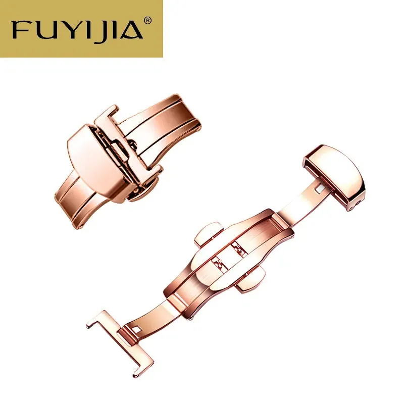 Fuyijia 남성 여성 시계 액세서리 이중 프레스 접이식 걸쇠 스테인리스 스틸 나비 버클을위한 진정한 악어 스트랩 스트랩 240104