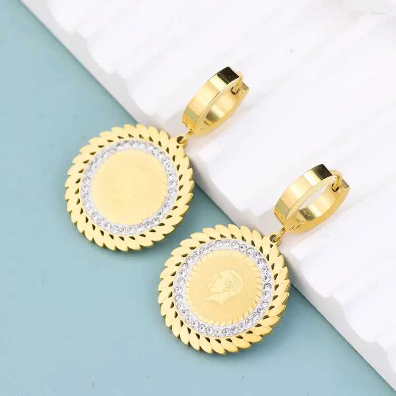 Dangle Earrings Sunspicems Gold Color Stainless Steel Women Earring Turkey Coin Jewelry Middle East Arab Round Pendant Muslim Non Fading