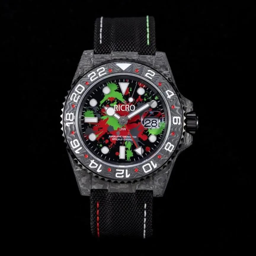 JH Montre De Luxe Herenhorloges 40X12 4mm 3186 automatisch mechanisch uurwerk koolstofvezel luxe horloge kunstvezel gevlochten wat267n