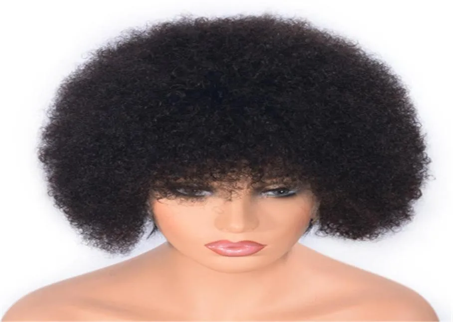 Afro kinky encaracolado peruca de cabelo humano para preto feminino curto brasileiro perucas dianteiras do laço cor natural cabelo remy 8 inch4335750