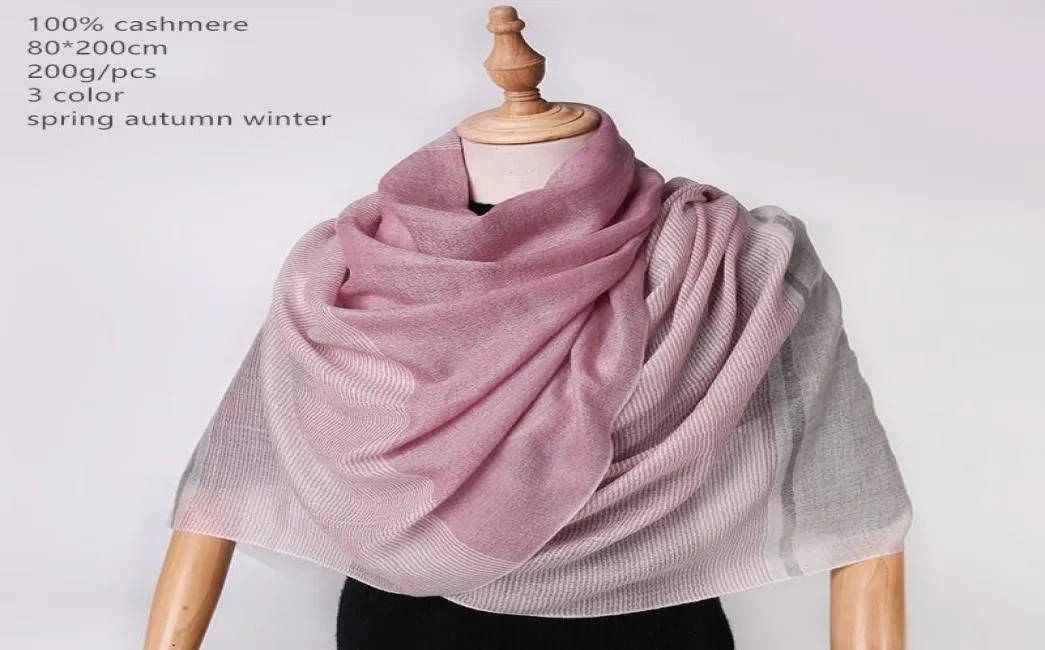 Szaliki Naizaga 100 Cashmere 80200 cm Paski Yarndyed Pink Blue Beige Women Womin Winter Scarf Sn2122531935