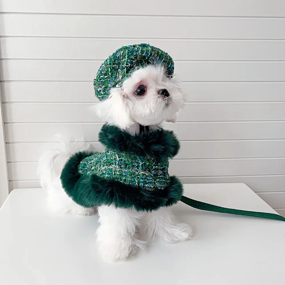 Uprząż do psów i smycz smyczko -zielony kolor ciepły obroża płaszcz rakierowy dla małych psów Piepki Piepki 240103