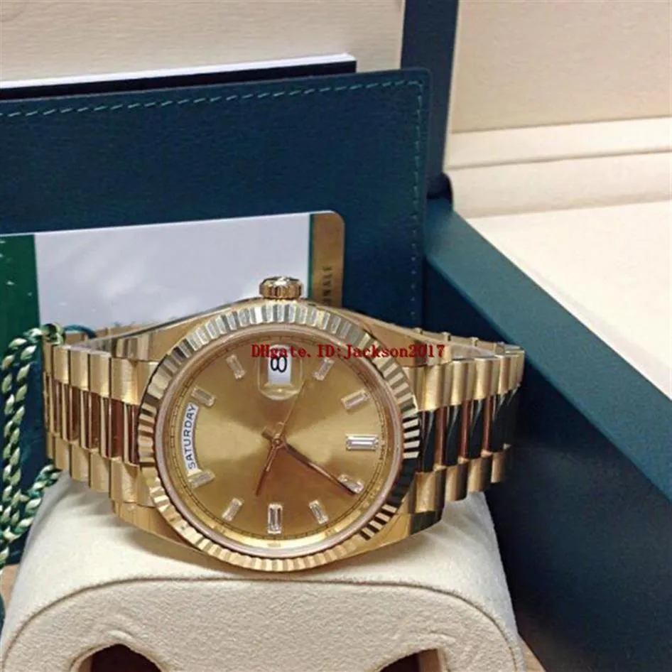 Сертификат оригинальной коробки Мужские часы 40 мм 228238 желтое золото шампанское с бриллиантами циферблат Asia 2813 механизм автоматический2362