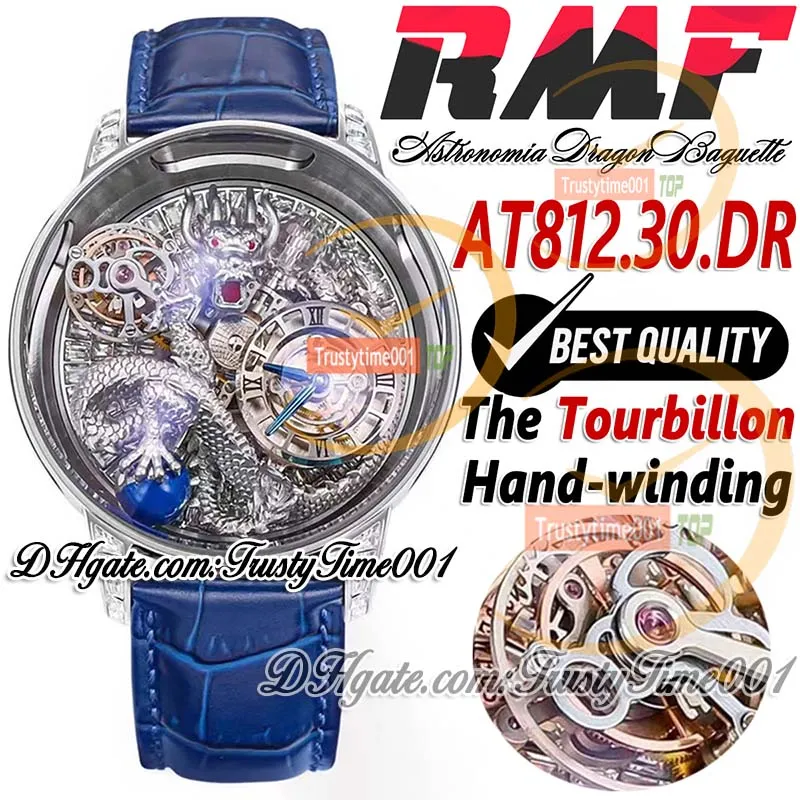 RMF AT812.30.DR Astronomia Tourbillon Montre Mécanique Pour Homme Glacé Pavé Baguette Diamants Art 3D Cadran Dragon Bracelet En Cuir Super Edition trustytime001Montres