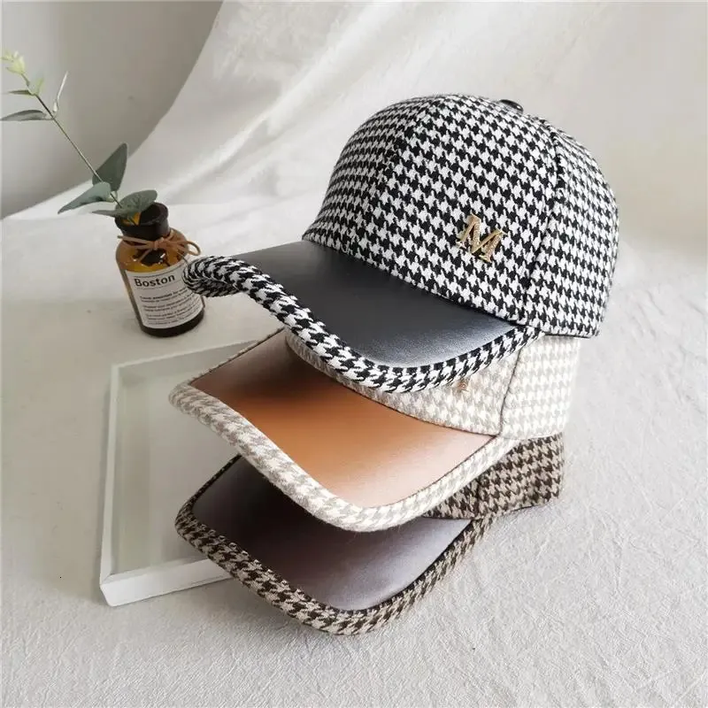 İngiliz Houndstooth Yüz Kapakları Kadınlar Erkekler Sokak Giyim Kontrol Edilmiş Hip Hop Beyzbol Kapağı Kemik Trucker Hat Chapeau Homme 240103