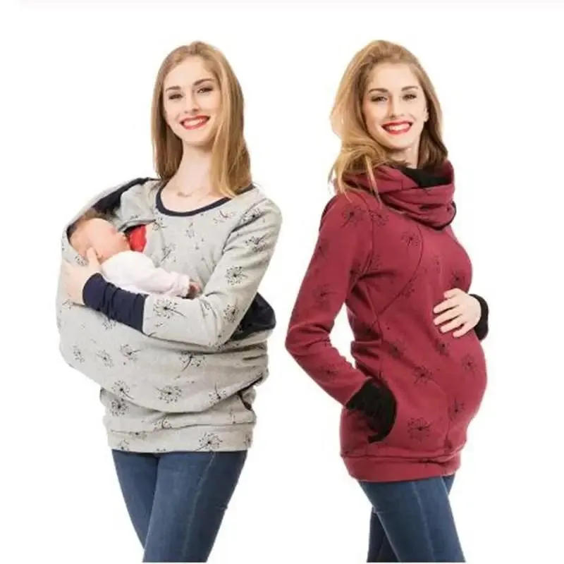 Felpe Autunno Inverno Maternità Allattamento Felpa con cappuccio Felpa Abiti gravidanza Donne incinte Allattamento al seno Maglione Camicie T Shirt Top 2021