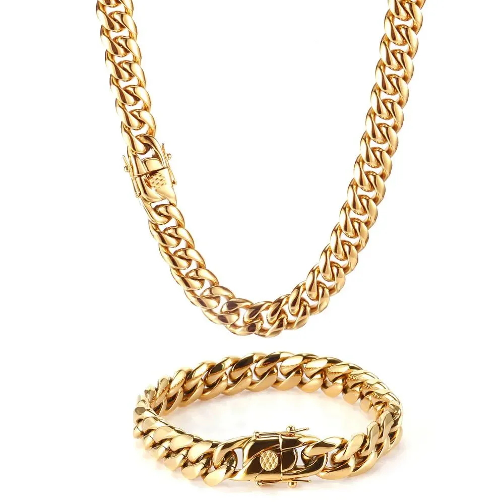 Necklaces Hiphop Golden Curb Cuban Link Chain Stainless Steel Necklace for Men and Women Gold Sier Color Bracelet Fashion Jewelry