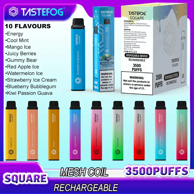 Tastefog originale 3500 sbuffi Sigarette elettroniche monouso Vape Puff 3500 Penna Mesh Bobina 10 ml 2% 650 mah Batteria ricaricabile 10 gusti Sigarette elettroniche DDP