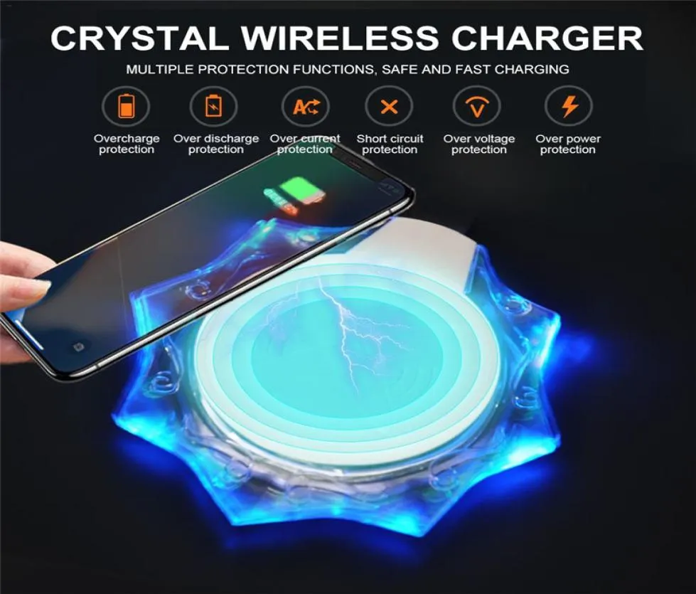 Qi iPhone 11 için Kristal Kablosuz Şarj Cihazı MAX XS XR X 8 7 SAMSUNG NOT10 K10 Şarj Padi Işık Taşınabilir Hızlı Şarj Şarjı7972830