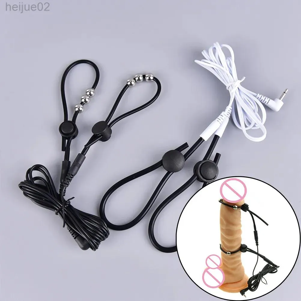 Toys EStim Monopolar Conductive Loops Cock Rings And Ball Electro Penis Ring Rubber Tube Dozens Electrodes Medical Sex Products L22080