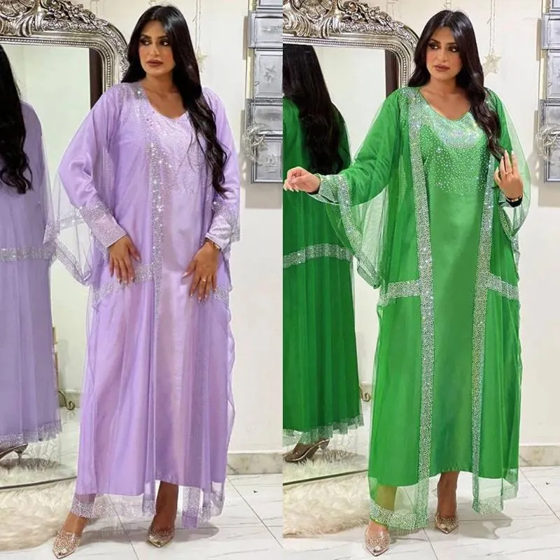 Etnische Kleding India Turkije Moslim Abaya Jurk 2 Delige Set Vrouwen Diamond Mesh Bruiloft Jurken Mantel Robe Abaya Marokko Kaftan