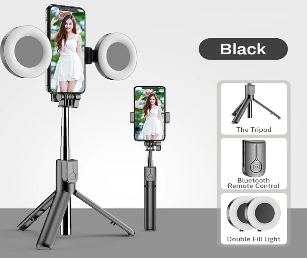 4in1 Wireless Bluetooth Compatible Selfie Stick LED RING LIGHT EXTENTABLE Handhållen monopod live stativ för iPhone x 8 Android8486189
