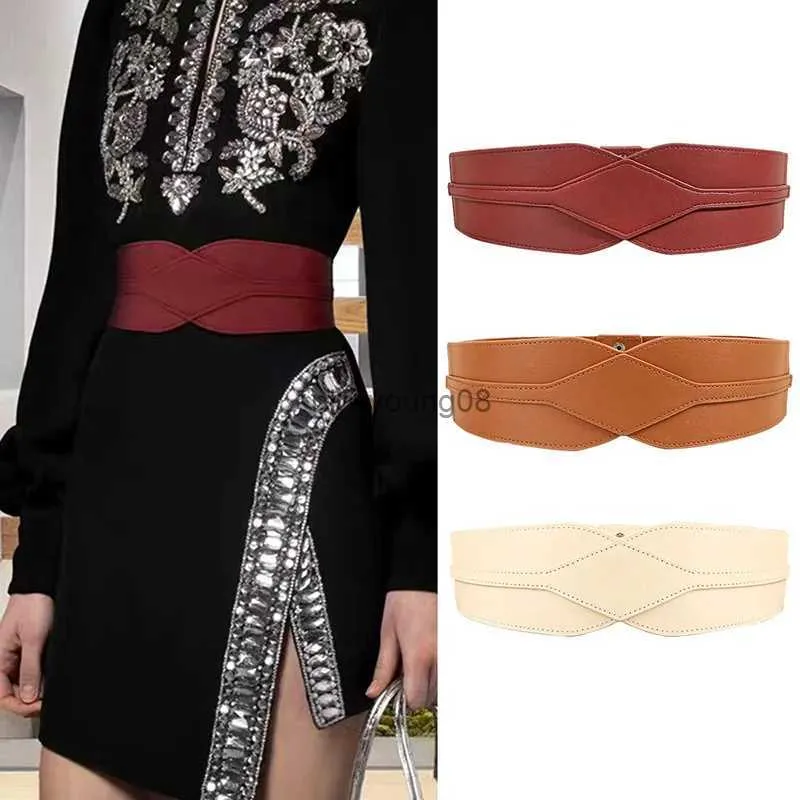 Ceintures élastiques large ceinture en cuir PU pour femmes dame couleur unie corps mince ceinture maigre manteau robe corset décoratif cummerbund