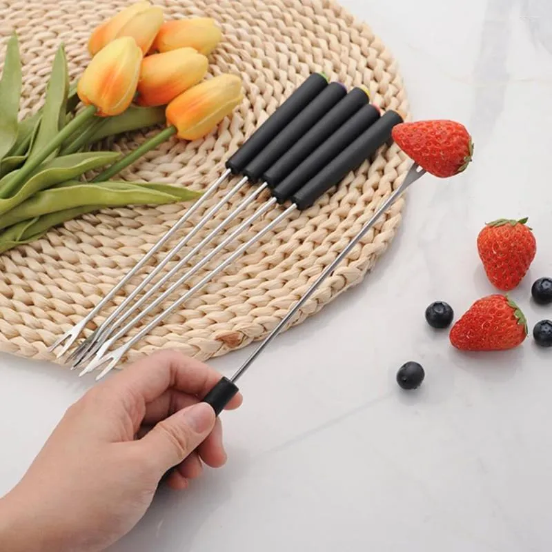 Forks 6Pcs Long Handle Fruit Dessert Metal Barbecue Skewers Roasting Stick Household Pot Kitchen Gadget