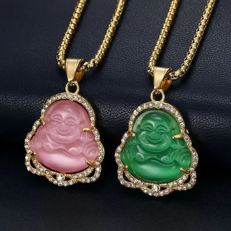 Buddha hänge halsband för kvinnor gyllene färg 14k gul guld kubik zirkon halsband mode smycken ny stil