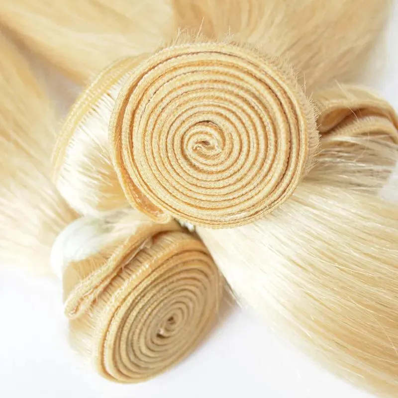 Weeft volledige hoofd blonde kleur 613 braziliaanse haar weave steil haar bundels 100g stuk 3 stuks een lot gratis verzending