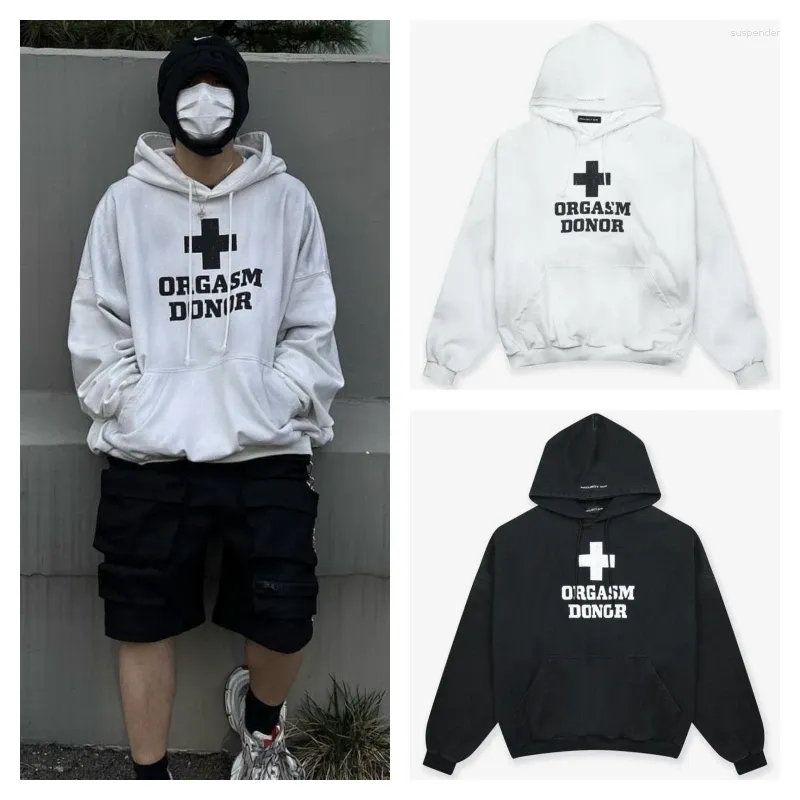 Men's Hoodies GRAILZ Hoodie Quality Tagline Logo Printed Letters Silhouette Aged Washed Mens Womens White Black Coats