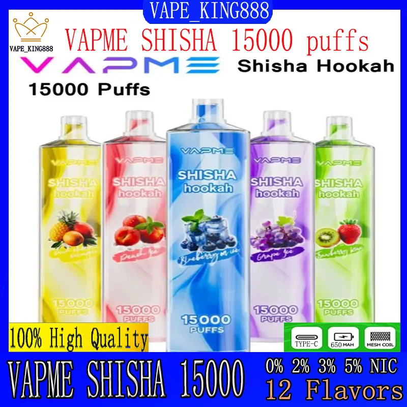 Original VAPME SHISHA 15000 puffs Disposable vape pen 15k puff vape bang 24ml prefilled cartridges pod 650 mah rechargerable battery LED light color