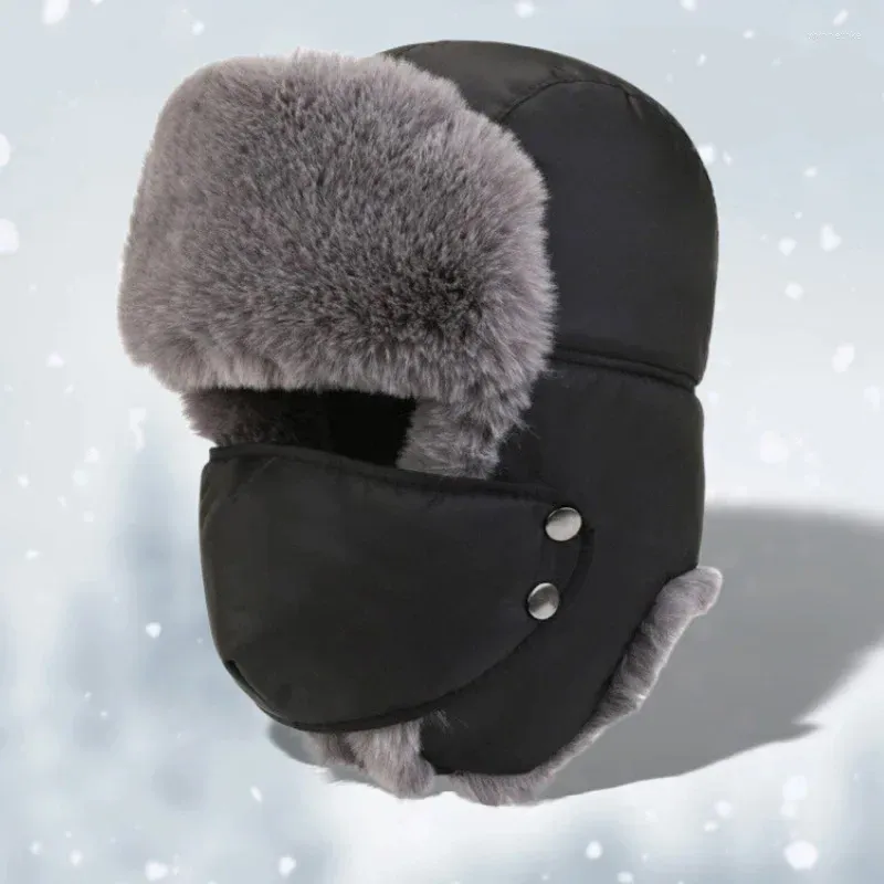 Bérets Hiver Chaud Hommes Chapeau Masque Plus Velours Épaissir Solide Ski Cyclisme Oreille Protection Bonnet Mode Pêche En Plein Air Thermique