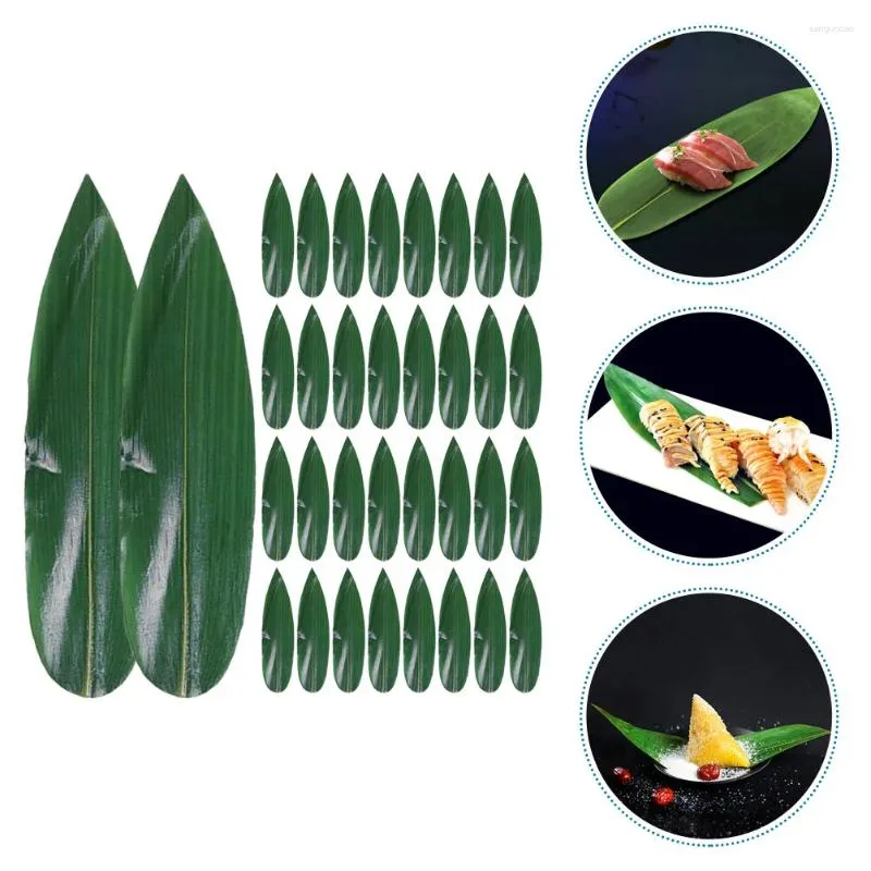 Conjuntos de louça 100 pcs sushi folhas de bambu adornam laje decoração de mesa sashimi prato folha artificial