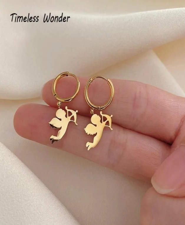 Timeless Wonder Titanium Cupid Hoop Earrings Women Jewelry Designer Ins Fancy Trendy Hiphop Statement Figure Rare Lovely 1147 Hu6967060