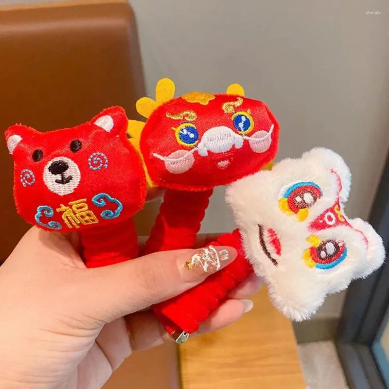 Hair Accessories Plush Telephone Line Rope Dragon Plastic Red Lion Dance Ring Straight Ties Year Ponytail Holder