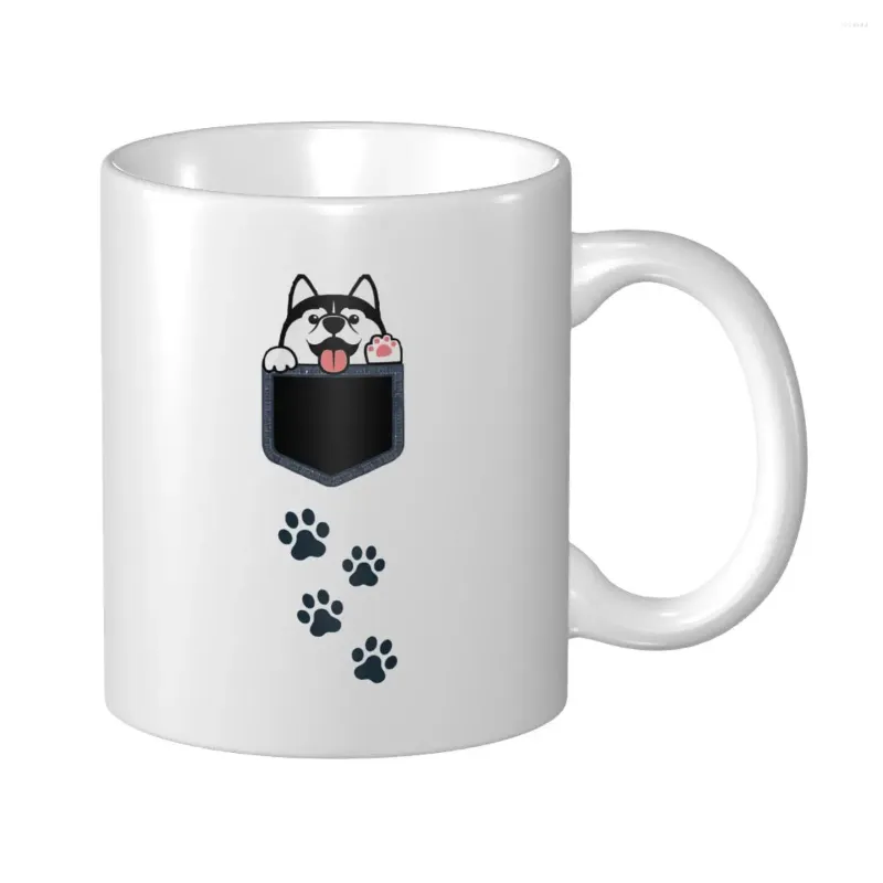 Muggar Mark Cup Mug Siberian Husky i Pocket Söt valphundälskare Kappkläder Kaffete Mjölkvatten Travel för kontorshem