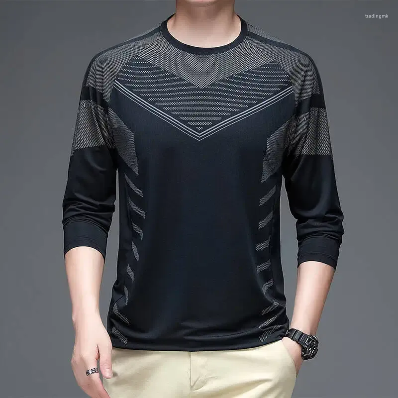 Camisetas para hombre Camiseta de manga larga para hombre primavera otoño Base transpirable de alta calidad ropa deportiva informal elástica