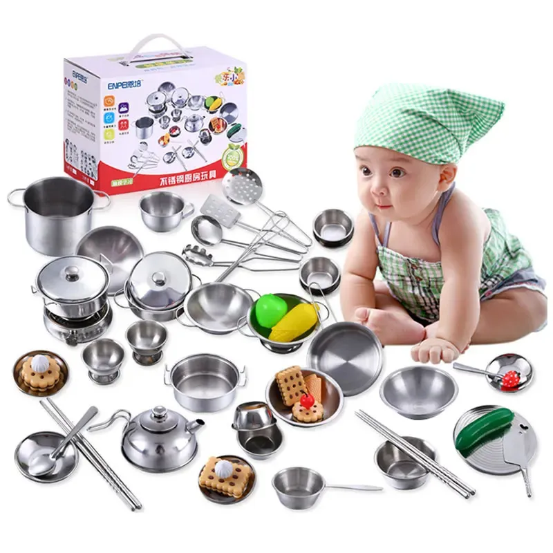 25st Mini Kitchen Toensils Toys Set For Kids Girl Rostfritt Steel Kitchen PLAYD PLAY Education Toys som kan hålla matkock 240104