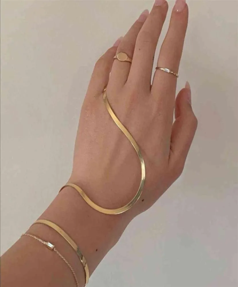 2021stainless Steel 4mm Herringbone Chain Gold Bracelets Bangles for Women 18k Plated Wristbands269J3057953