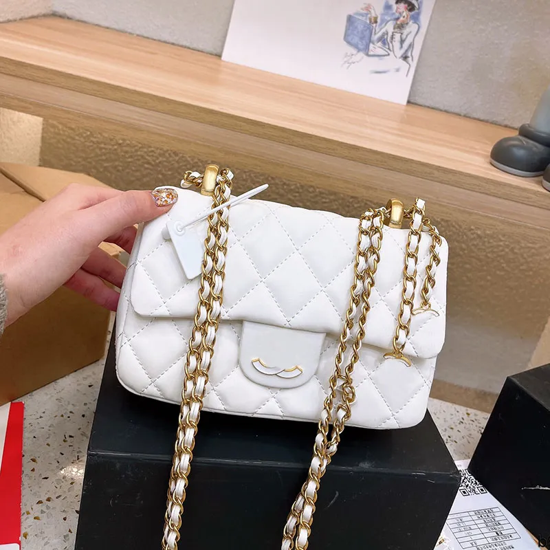 White/Black Enameled Hardware Women Designer Shoulder Bag Classic Flap 23cm Adjustable Gold Matelasse Chain Quilted Diamond Lattice Purse Cross Body Handbag